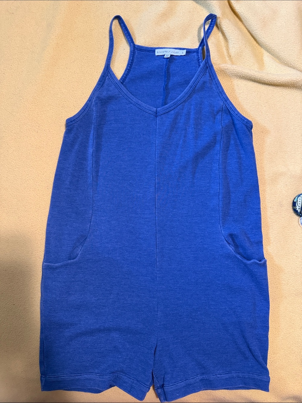 Sincerely Jules brand Blue Ribbed Tank Romper